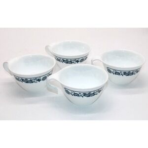 Corelle Open Hook Handle Coffee Cup Set of 4 VTG Old Town Blue Onion White